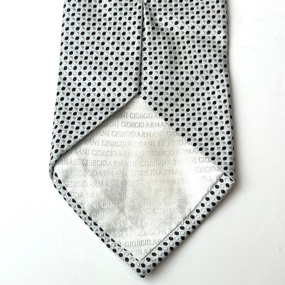 Giorgio Armani Mini Polka Dot 100% Silk Tie Made in Italy Light Blue & Brown - Picture 8 of 9